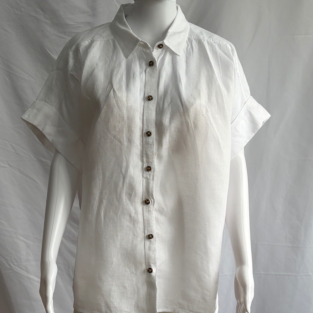 J.Crew Relaxed Linen Button-Up Shirt – White – Size Medium - Picture 2 of 9